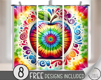 Rainbow Tie Dye 20 oz Tumbler Wrap, Digital Download, Seamless Sublimation Design, Teacher Appreciation Colorful PNG File, A592