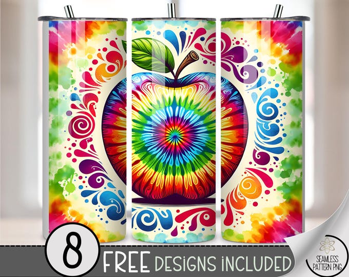 Rainbow Tie Dye 20 oz Tumbler Wrap, Digital Download, Seamless Sublimation Design, Teacher Appreciation Colorful PNG File, A592