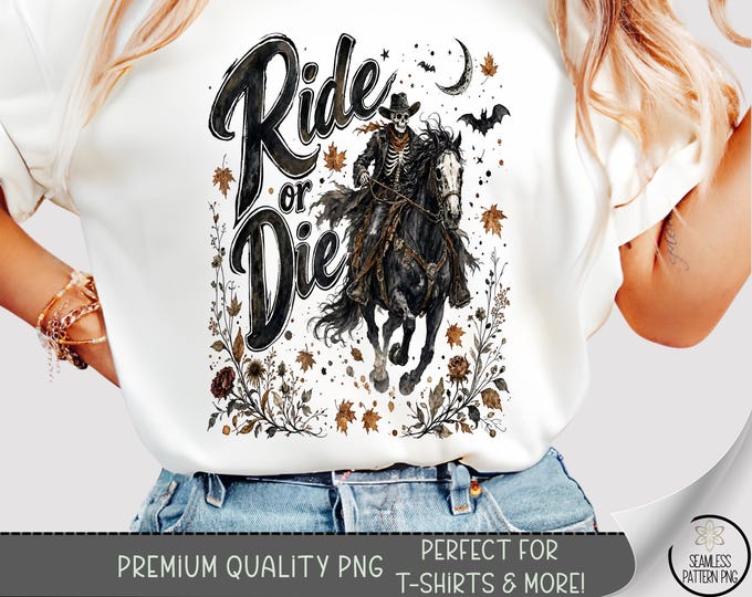 Spooky Skeleton Horseman T-shirt PNG, Western Halloween Sublimation Design, Digital Download, B10433