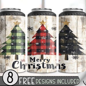 Rustic Christmas 4in1 Can Cooler Wrap, Country Sublimation Design, Xmas 16 Oz Slim,Merry Christmas 4 in 1 Tumbler Png,Plaid 16 Oz Can Cooler