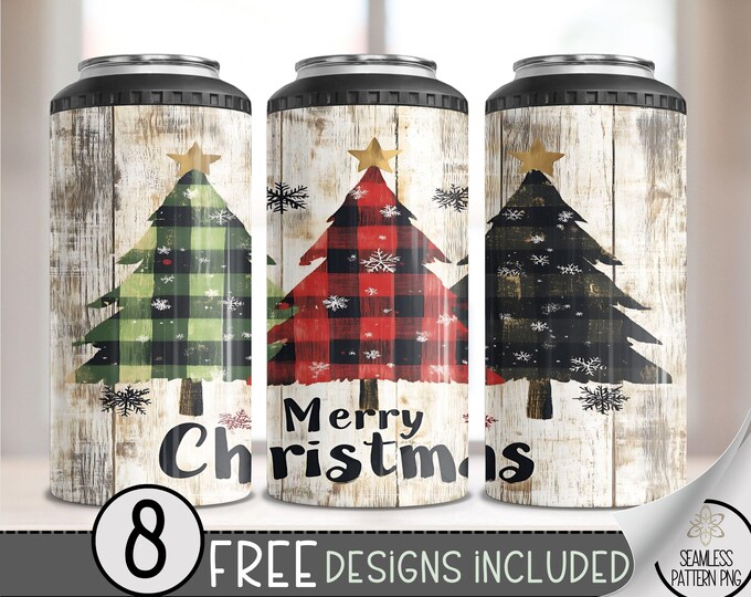 Rustic Christmas 4in1 Can Cooler Wrap, Country Sublimation Design, Xmas 16 Oz Slim,Merry Christmas 4 in 1 Tumbler Png,Plaid 16 Oz Can Cooler