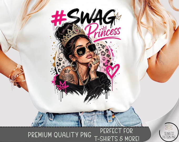 Swag Princess T-Shirt PNG, Bold Fashion Girl Sublimation Design, Digital Download, B10527