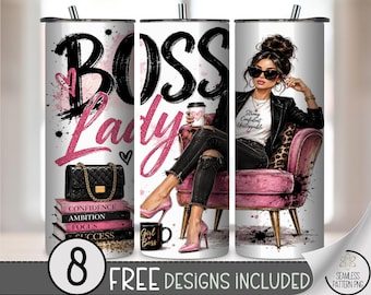 Boss Lady 20 oz Tumbler Wrap, Confident Woman Sublimation Design for Straight Tumblers, Glam Fashion PNG Files, Digital Download, B10469