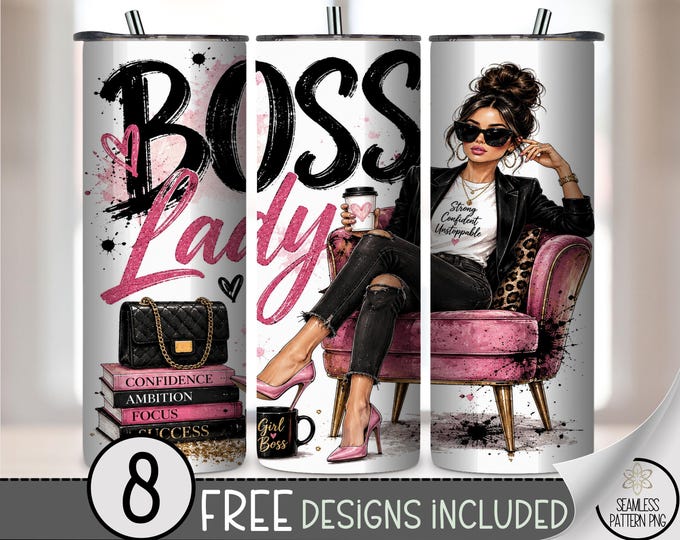 Boss Lady 20 oz Tumbler Wrap, Confident Woman Sublimation Design for Straight Tumblers, Glam Fashion PNG Files, Digital Download, B10469