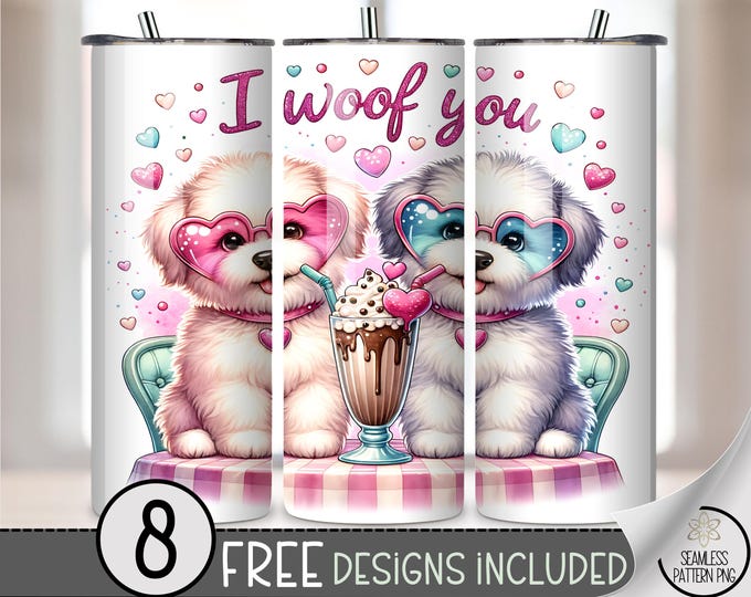 Puppy Valentine Tumbler Wrap, Love Sublimation Tumbler Wrap, Vday 20Oz Sublimation Wrap, Dog Valentines Day Sublimation Design PNG B732