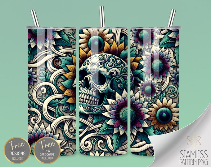 Embroidered Skull Tumbler Wrap, 20oz Straight Sublimation Tumbler Design, 3D Sublimation Design Embroidery Purple Rose Tumbler PNG Download