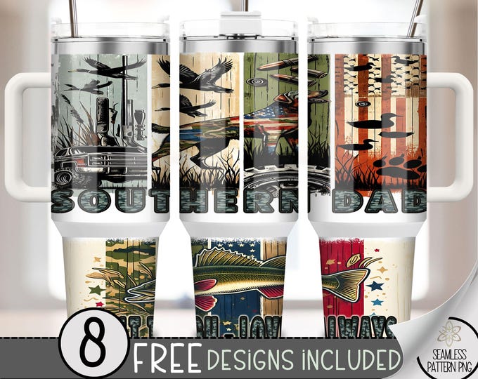 Southern Dad 40 oz Tumbler Wrap PNG, Patriotic Camo Dog Fish Design, Duck Hunting Sublimation Wrap for Large Cup for Outdoorsmen, A240