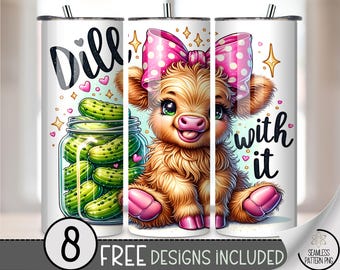 Sassy 20 oz tumbler wrap: Cute Highland Cow Sublimation Design for Skinny Tumblers, Colorful Pickle PNG File, Digital Download, A493