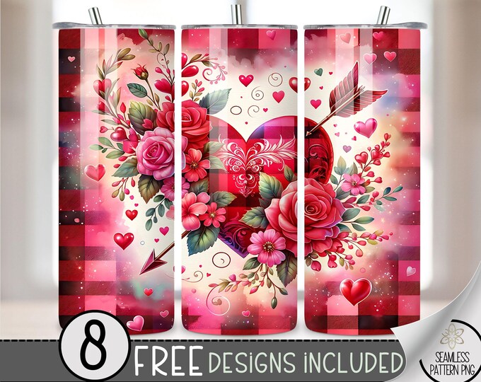 Valentine Tumbler Wrap PNG, Love And Heart Valentine's Tumbler Wrap, Self Love 20oz Skinny Tumbler Sublimation Design, V-Day Seamless File