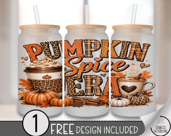 Pumpkin Spice Era Glass Can Wrap, 16oz Tumbler Sublimation Design, Fall Coffee PNG File, Digital Download, B10356
