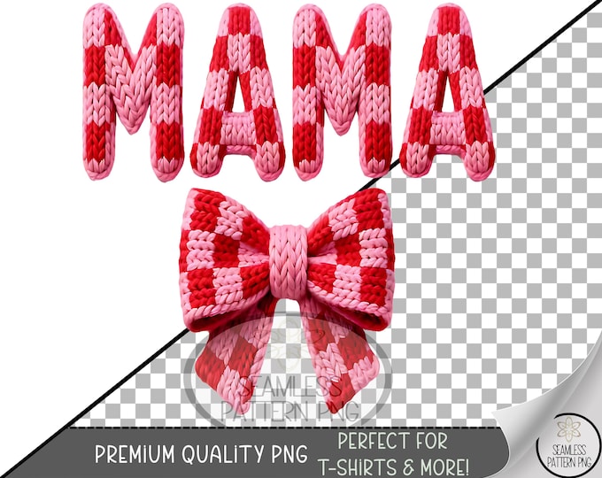 Valentines Day Mama Sublimation Design, Mother's Day UV DTF Graphic, Checkered Mama Clip Art, Faux Yarn Chunky Knitted MAMA, A818