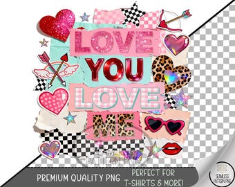 Love You UV DTF Sublimation PNG, Cute Valentines Day, Heart Sublimation Design, Pink Romantic, Digital Download, B817