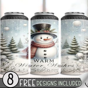 Snowman 4 In 1 Can Cooler Tumbler Wrap, Xmas Sublimation Design, Winter 16 Oz Slim, Cute Christmas File 16 Oz Can Cooler Sublimation Design