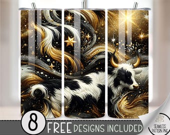 Cow Print Black Glitter PNG Tumbler Wrap,  Western Cowhide Print Sparkly Seamless Design, Instant Download, 20 Oz Skinny Sublimation Design