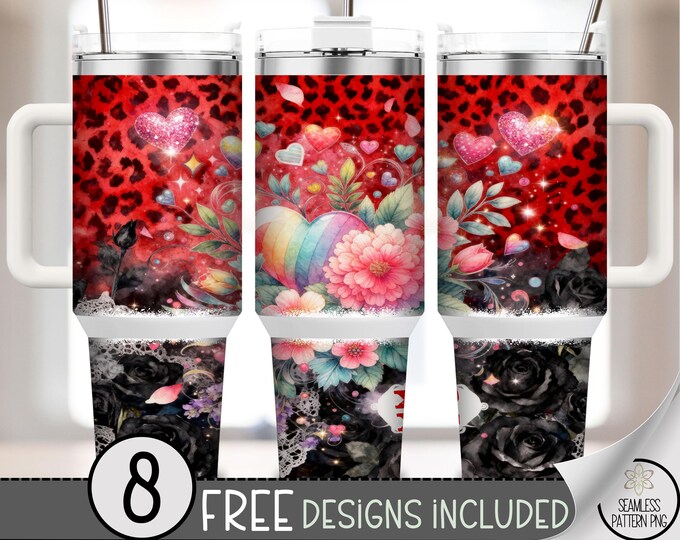 Valentine's 40 oz Tumbler Wrap, Seamless Heart Sublimation Design, Rainbow PNG Files, XoXo 40oz Tumbler Design, A846