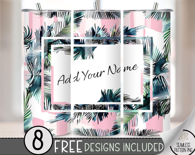 Add Your Own Name Tropical Tumbler Wrap, Summer 20oz Skinny Tumbler Design, Cute Palm Leaves Tumbler Sublimation, Add Your Own Text Wrap