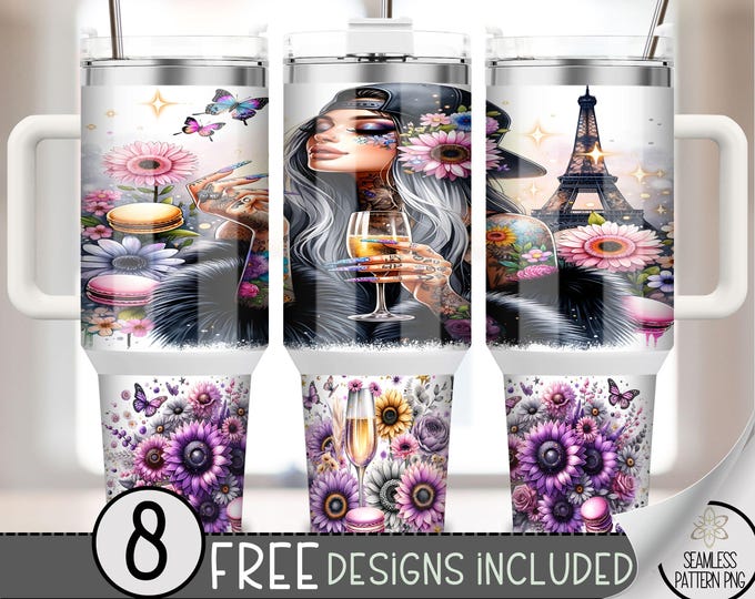 Paris in Spring 40oz Tumbler Wrap, France Macaroon 40 OZ Sublimation Design, Eiffel Tower Paris 40oz Quencher Tumbler File, Girl Tattoo, A36