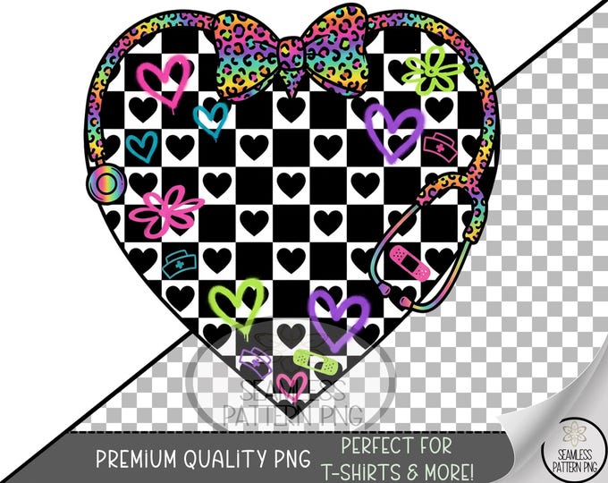 Checkered Heart UV DTF Sublimation Design, Checker Heart Clip Art For Nurse, Digital Download, B911