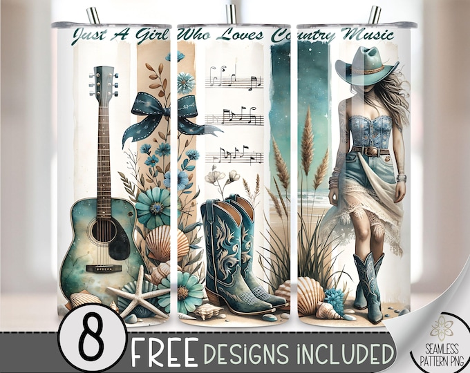 Just A Girl Who Loves Country Music 20 oz Tumbler Wrap,Cowgirl Skinny Tumbler Sublimation Design, Western Tumbler PNG Digital File, A153
