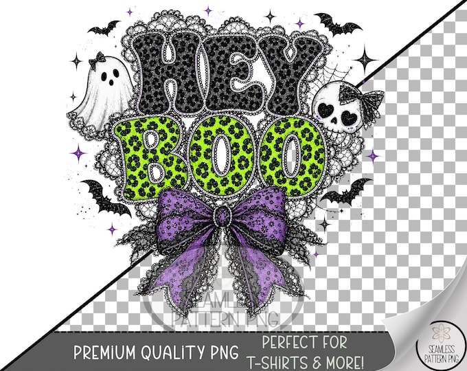 Halloween Sublimation Design, Hey Boo UV DTF Graphic, Ghost Clip Art, Digital Download, B10194