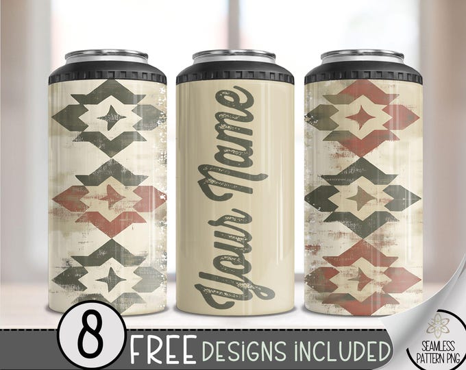 Aztec 4 In 1 Can Cooler File PNG, Add Your Own Name Faded Southwestern 4In1 Can Cooler Wrap, Aged Western 16 Oz 4-In-1 Cooler Sublimation