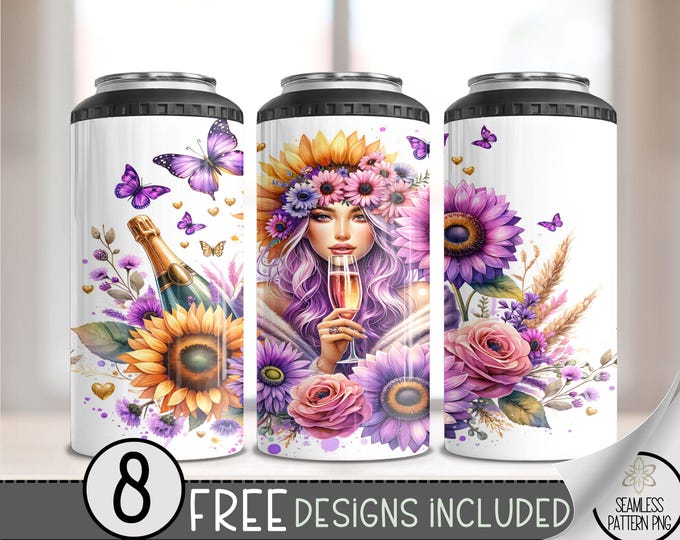 Sunflower 4in1 Can Cooler Wrap, Paris in Spring 16oz Stubby Can PNG, Butterflies & Champagne 4 in 1 Tumbler File,France Macaroon Wrap, A39