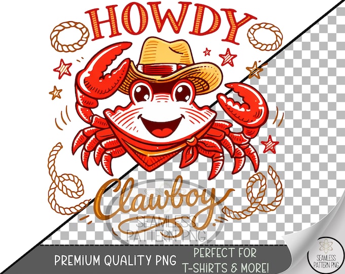 Cowboy Crab Sublimation Design, Cute Western Crab UV DTF Graphic, Howdy Clip Art, Digital Download, B10210