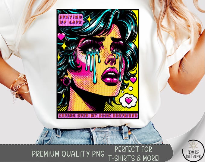 Staying Up Late T-Shirt, Pop Art Woman Graphic Tee, Retro Sublimation Design, Digital Download, B864
