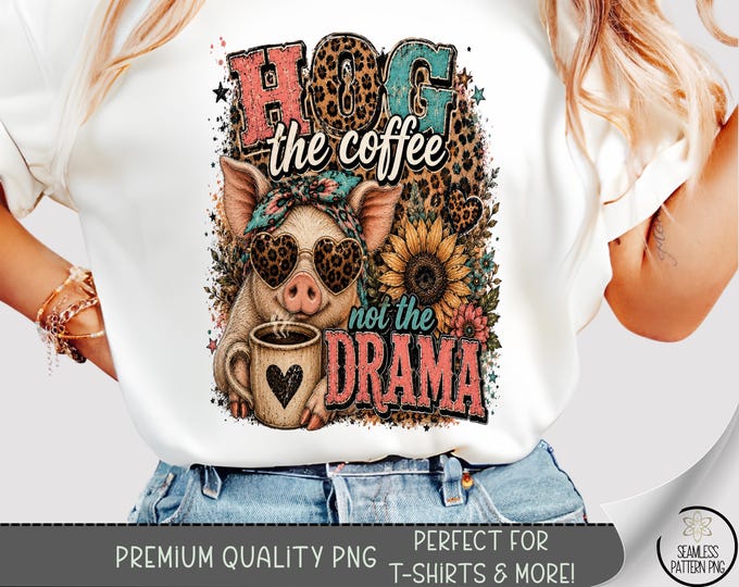 Sassy Pig Coffee T-shirt PNG, Leopard Print Sublimation Design, Digital Download, B10483