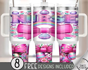 Easter Nurse 40oz Tumbler Wrap, Coquette RN Tumbler Sublimation Design, Spring Easter Egg 40oz Quencher Tumbler Wrap PNG, Nurse Life A42