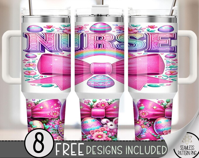 Easter Nurse 40oz Tumbler Wrap, Coquette RN Tumbler Sublimation Design, Spring Easter Egg 40oz Quencher Tumbler Wrap PNG, Nurse Life A42