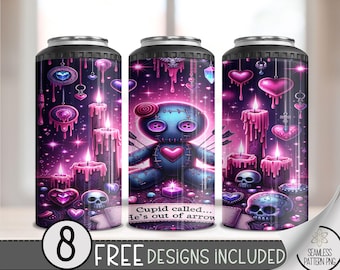 Dark Valentine Voodoo Doll Can Cooler Wrap, Vday 4 in 1 Sublimation PNG, Gothic Anti-Valentine's Design, Emo Love Day Sublimation Design