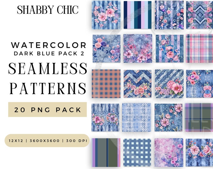 20 Blue and Pink Preppy Printable Paper Shabby Chic Floral Seamless Pattern Instant Digital Download Rose Scrapbook Junk Journal PNG