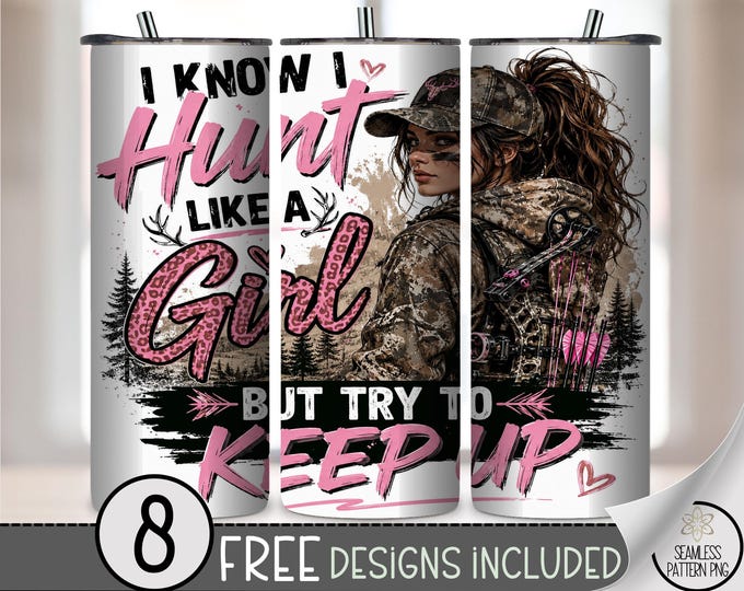 Hunting 20 oz Tumbler Wrap, Sassy Sublimation Design for Straight Tumblers, Bold Pink Camo PNG Files, Digital Download, B10419