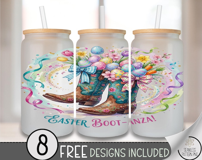 Easter Boots PNG, Floral Cowboy Boots Glass Can Wrap, Country Easter Tumbler Sublimation Design, B897