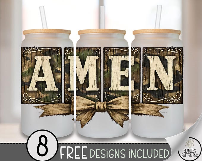 Amen PNG, Rustic 16 Oz Glass Can Wrap, Sublimation Design, Digital Download, 10004