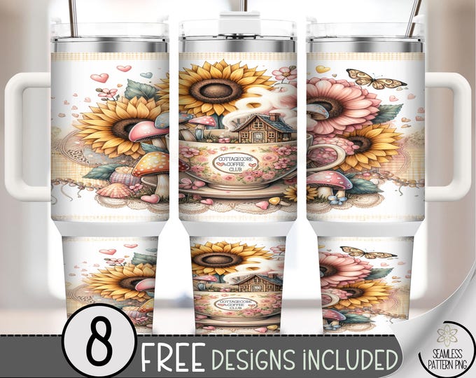 Vintage Sunflower & Pumpkin Tumbler Wrap, Rustic Fall Floral Design, 40 oz Water Cup Sleeve, Cottagecore Aesthetic, Digital Download A454