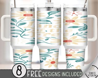 Patriotic 40oz Tumbler Wrap PNG, Vintage USA Floral Design, Land of the Free Sublimation Wrap, Boho Independence Day Tumbler A255