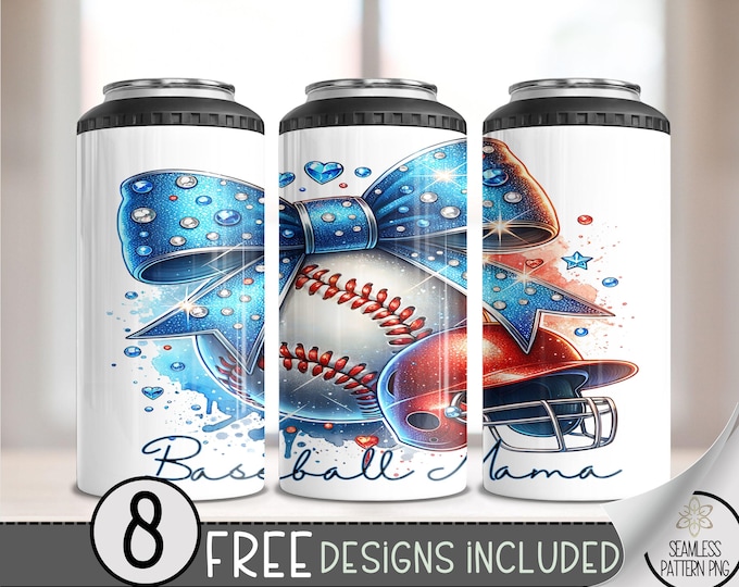 Rhinestone Baseball 4 in 1 Can Cooler Wrap, Glam Sports 4in1 Tumbler PNG,Baseball Mama 16 Oz Can Cooler Sublimation Design,Sparkly PNG, A172