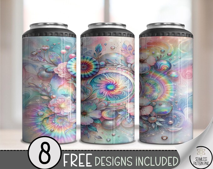 Rainbow Spiral PNG, Sublimation Design For Tie-Dye Mandala 4-in-1 Can Cooler Wrap, Digital Download, B922