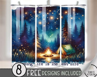 Camping Tumbler Wrap, Outdoor Design 20 oz Digital Download, Tent Camp Fire Tumbler File, Forest Tumbler PNG For Nature Lovers, A103