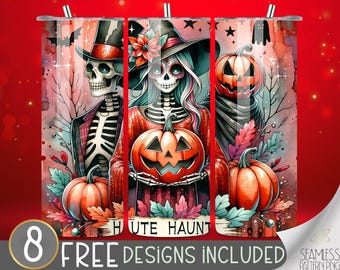 Funny Halloween Tumbler Wrap, Glitter Halloween 20 oz Skinny Sublimation Spooky Season Digital Design, Haute Haunt Tumbler Wrap PNG
