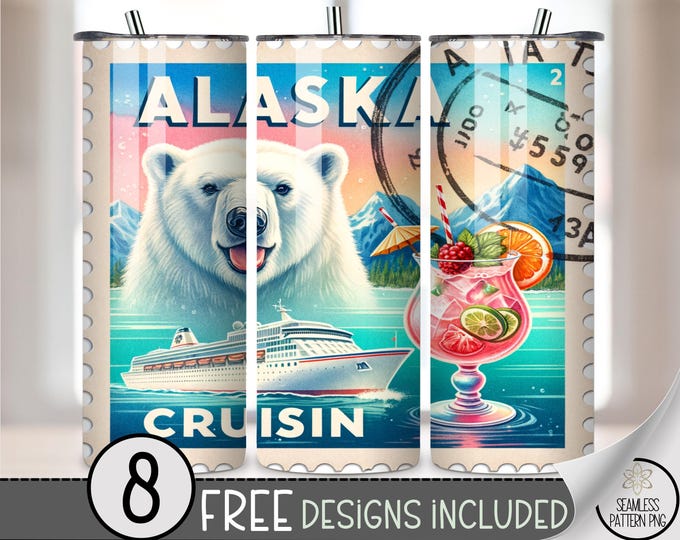 Alaska Cruisin Polar Bear Tumbler Wrap, Fun Travel Cruise 20oz, Personalized Beverage Sleeve, Unique Gift, Scenic Ocean Design A480