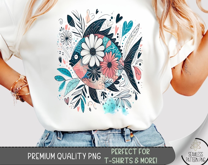 Tropical Fish T-Shirt Design, Nautical Sublimation Design, Boho Floral Fish Sweatshirt PNG,Summer Beach Fisherman Aesthetic for Shirts, A205