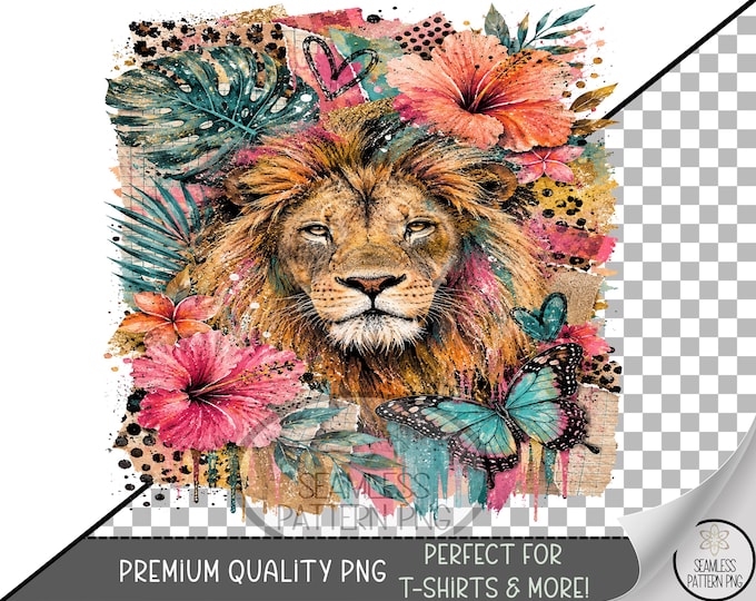 Lion Sublimation Design, Tropical Animal UV DTF Graphic, Boho Clip Art, Digital Download, B10488