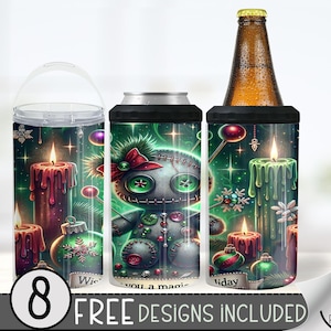 Christmas 4in1 Can Cooler Wrap, Voodoo Doll 4 in 1 Tumbler PNG, Gothic 16 Oz Can Cooler Sublimation Design, Funny Can Holder Wrap, Xmas Wrap