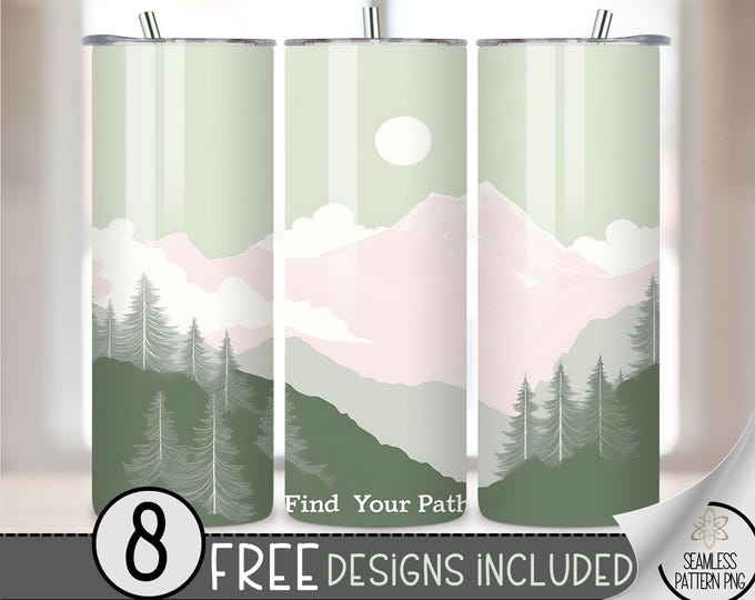 Inspirational Tumbler Wrap PNG, Positive Affirmation 20 Oz Skinny Tumbler Sublimation Design, Hiking Png Tumbler Wrap, Seamless PNG File