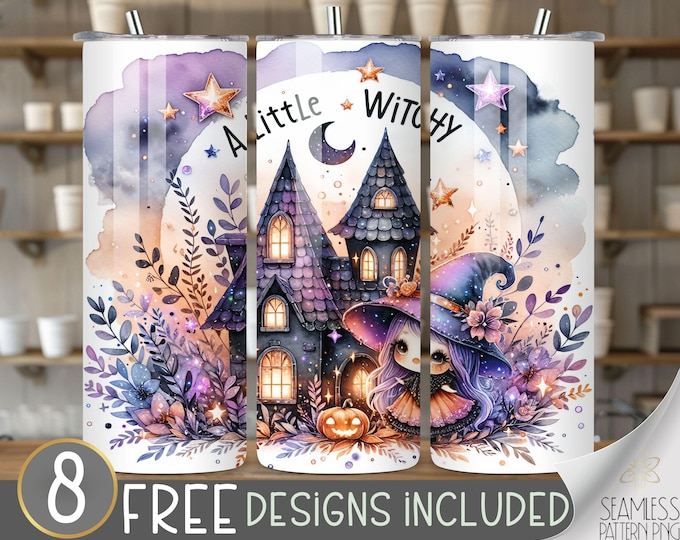 Little Witch Tumbler Wrap, Witchy 20 oz Tumbler Sublimation Designs, Cute Tumbler File, Halloween Tumbler Design, Haunted House Tumbler