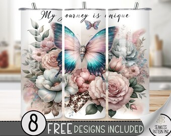 Butterfly Floral Tumbler Wrap, Glittery Flower Sublimation Design,Elegant Nature Tumbler File, Inspirational Sublimation PNG,Motivating Wrap