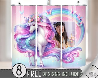 Unicorn Tumbler Wrap, Sparkly Pretty Unicorn 20Oz Tumbler Wrap, Add Your Photo 20Oz Skinny Sublimation Tumbler Design,Digital Download, A100